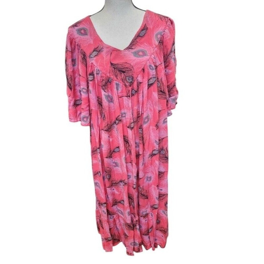 Go Softly Patio Dress Rayon Flowy Size Large Pink Made in India